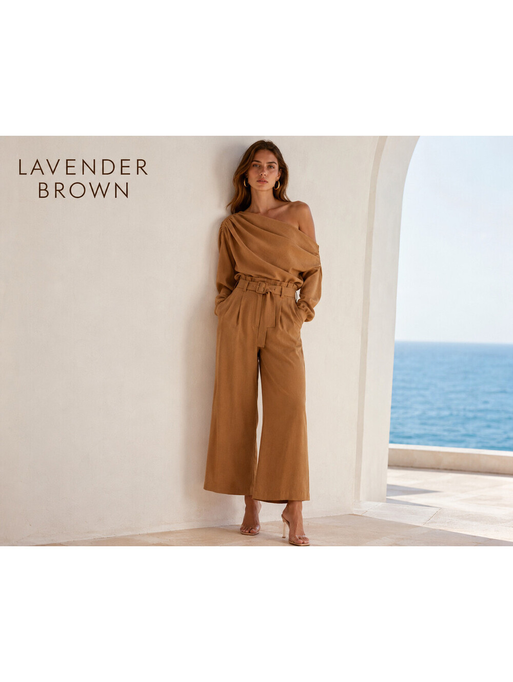 NWT Lavender Brown Austyn Top & Paperbag Pants Set Desert Sand S/M USA